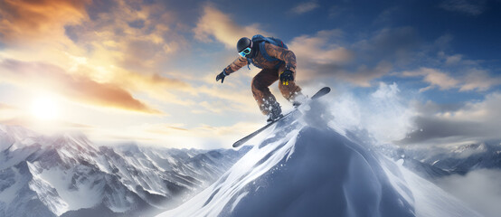 enjoying snowboarding, Concept travel ski, Snowboarder jumping, ski resort, winter landscape,...
