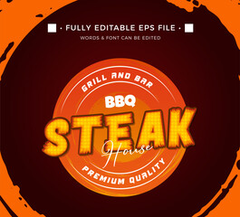 Steak House grill label with text effect editable
