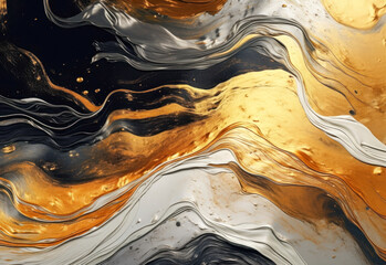 A wallpaper with swirling gold and black liquid.