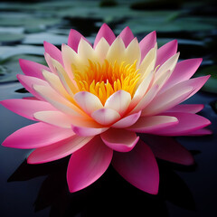 A pink and yellow lotus flower in a pond Created with generative ai