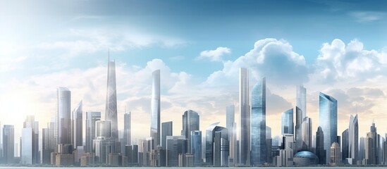 Beautiful cityscape modern buildings with clear sky. AI generated image