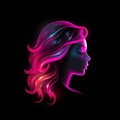 A Woman's Head With Long Colorful Flowing Hair Glamour Icon or logo
