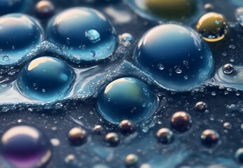 A liquid rainbow: Mesmerizing close-up of colorful fluid with surreal, psychedelic water droplets.