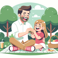 Father-Daughter Picnic Day Vector Illustration