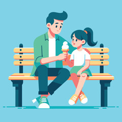 Father-Daughter Ice Cream Moment on Park Bench