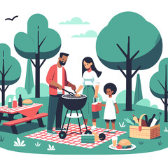 Diverse Family Picnic in Park Vector Design