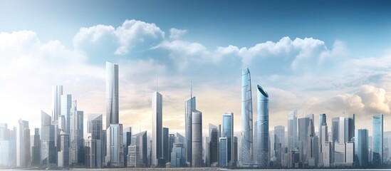 Fototapeta na wymiar Beautiful cityscape modern buildings with clear sky. AI generated image