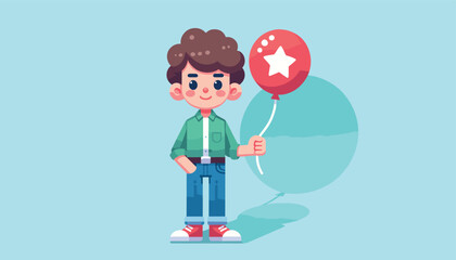 Schoolboy with Red Star Balloon Vector Illustration