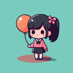 Schoolgirl with Orange Balloon and Pink Uniform Vector Design