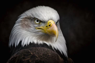 Foto op Plexiglas Portrait of an American bald eagle on black background. © Hanna