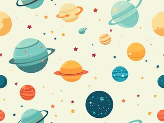 Cute Planet star seamless pattern template 