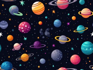 Cute Planet star seamless pattern template 