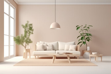 Empty interior room modern, white minimalist. 3d render illustration. Generative AI.