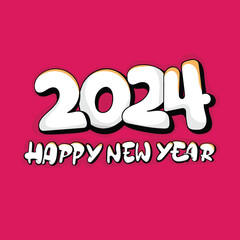 Typography of 2024 and happy new year in doodle art design for new year celebration template