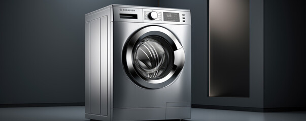 Modern washing machine in gray background. copy space for text.