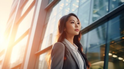 Confident asian businesswoman at city, Beautiful businesswoman for building background