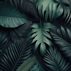Group background of green leaves. Concept of nature. Green tropical leaves. Background and texture.