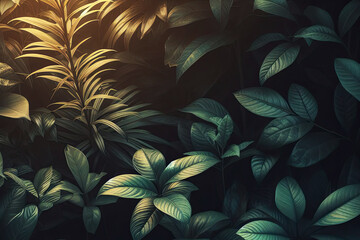 Group background of green leaves. Concept of nature. Green tropical leaves. Background and texture.