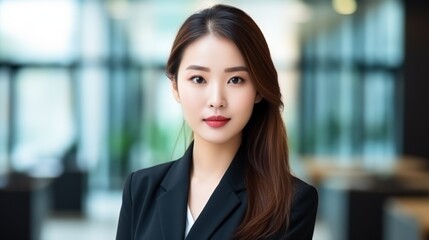 Smiling asian businesswoman at modern office