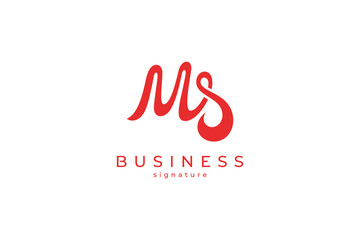 Naklejka na ściany i meble Ms letter logo design with signature letter design style red color