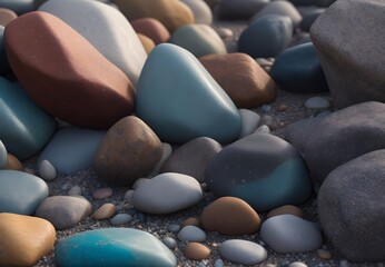 Close-up of beachside rocks, capturing the intricate textures and tranquil ambiance of the seashore