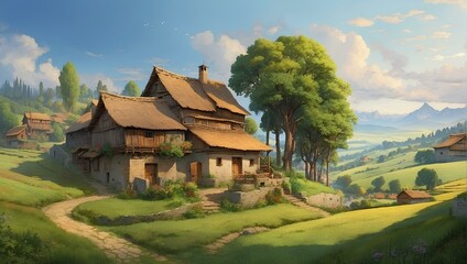 village in the mountains. Generative AI