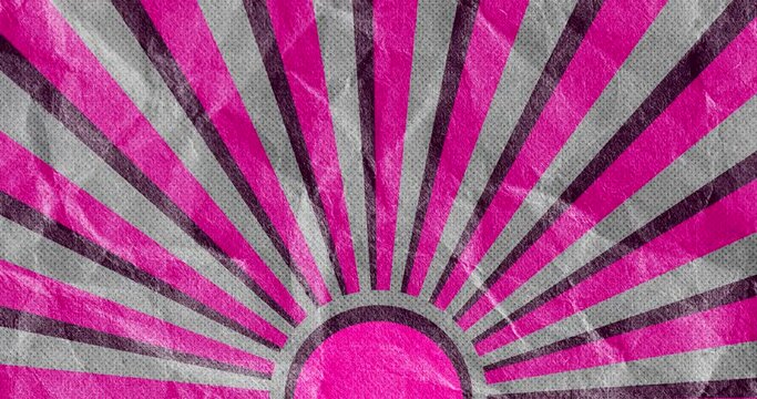 Sunburst vintage rays background. Rotating stop motion retro sun ray animation background. Animated shining sunrise with Old vintage film strip effect of pink color.