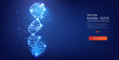 Fototapeta premium Digital Representation of Glowing DNA Helix Structure in Blue Space with Sparkling Star Particles gene cell concept vector illustration or background