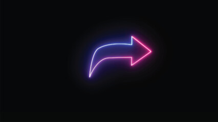 Arrows of brilliant purple neon light pointing to the right. Glowing neon arrows in three dimensions on a dark background. direction indications that flash.