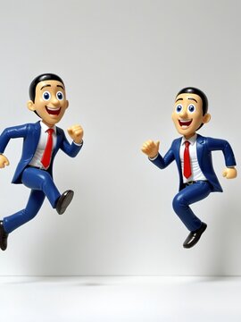 A 3D Toy Cartoon Businessman Running On A White Background