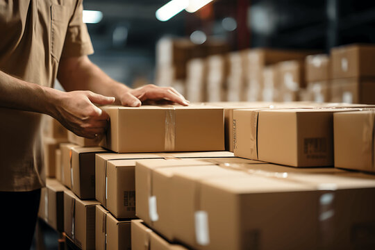 Escenas de trabajadores con paquetes para distribuir