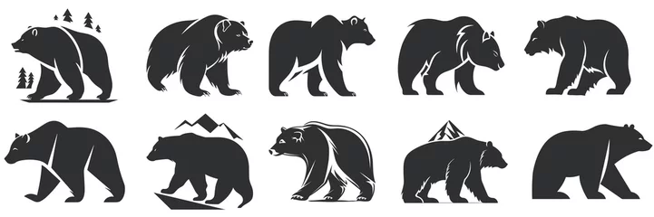 Foto op Plexiglas bear silhouette set logo vector animals illustration, Bear icon modern symbol, black icon, mascot, bear silhouette, logo style bear for graphic and web design © Othman
