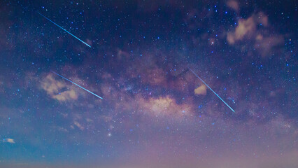 Panorama blue night sky milky way and star on dark background.Universe filled with stars, nebula...