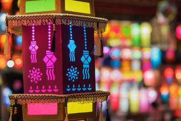 Colorful and beautiful Sky Lantern or Akash Kandil, Pune, Maharashtra, India, Asia.
