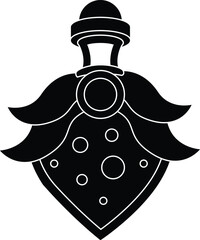 Cartoon Black and White Isolated Illustration Vector Of A Bubbling Magic Potion in Corked Bottle