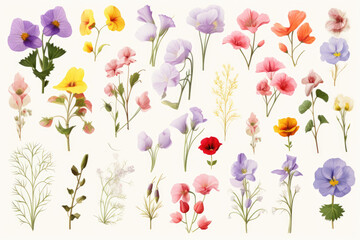 set of colorful flowers on a white background