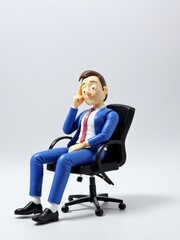 A 3D Toy Cartoon Man Sleeping In Office Chair On A White Background