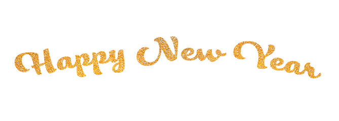 Glittery golden text Happy New Year on white background