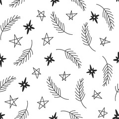 Christmas seamless pattern in black and white colors