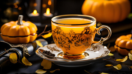 Fototapeta premium Halloween Tea Party with Cute Creepy Characters