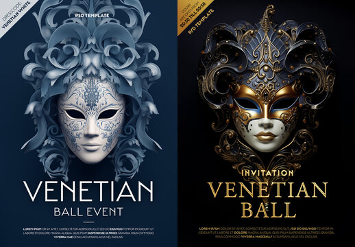 Venetian mask / Mardi Gras style invitation or poster design - ai generated background image