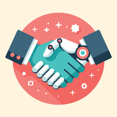 Human and Robotic Handshake Vector Illustration