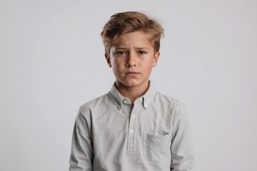 image of a boy with a stomachache posing on a white background.