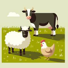 Farm Animals in Harmony Vector Illustration