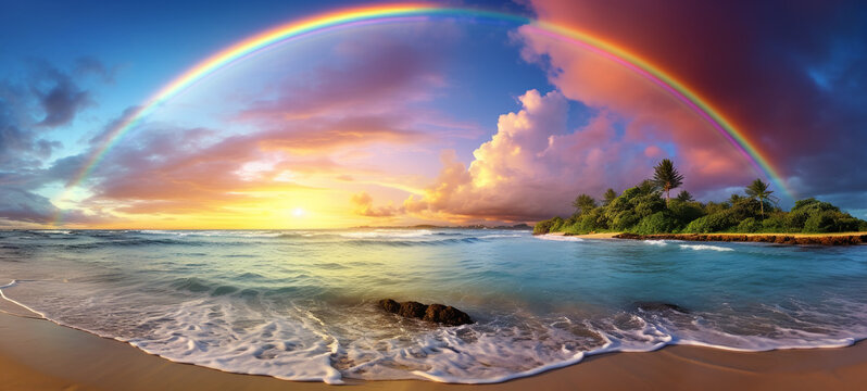 beautiful nature landscape horizon sky rainbow on a summer day beach tropical islands sea