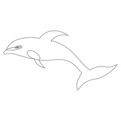 Continuous one line of cute dolphin sea fish  outline vector art drawing and illustration