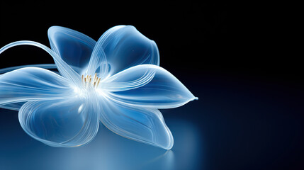  a blue flower is shown on a black background with a reflection.  generative ai