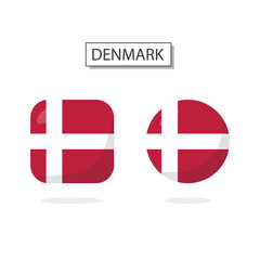 Flag of Denmark 2 Shapes icon 3D cartoon style.
