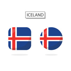 Flag of Iceland 2 Shapes icon 3D cartoon style.
