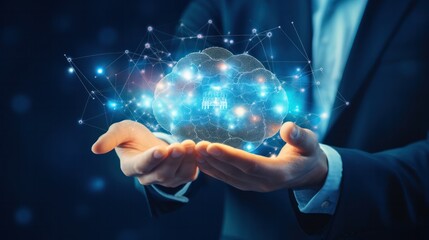 Businessman touching connect to data information on the Cloud Computing Technology Internet Storage Network Concept